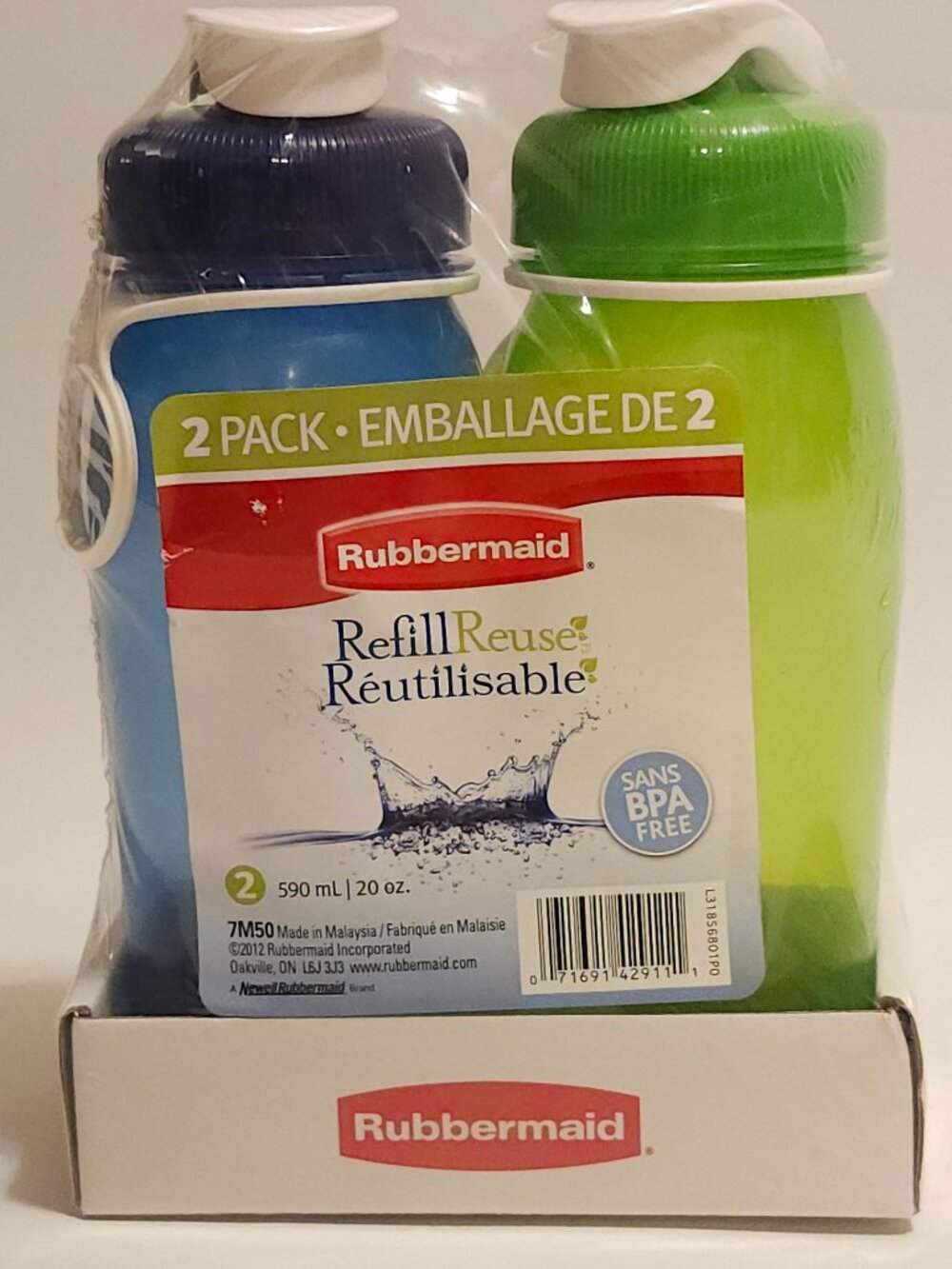 Rubbermaid Refill Reuse Chug Water Bottles, Flip-Top Lid, BPA-Free, Finger Loop